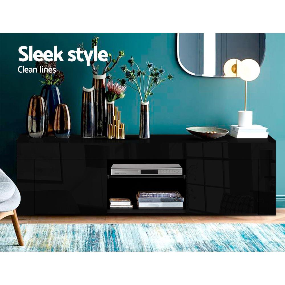 Artiss 130cm RGB LED TV Stand Cabinet in black with customizable lighting and tempered glass shelf, showcasing a modern design.